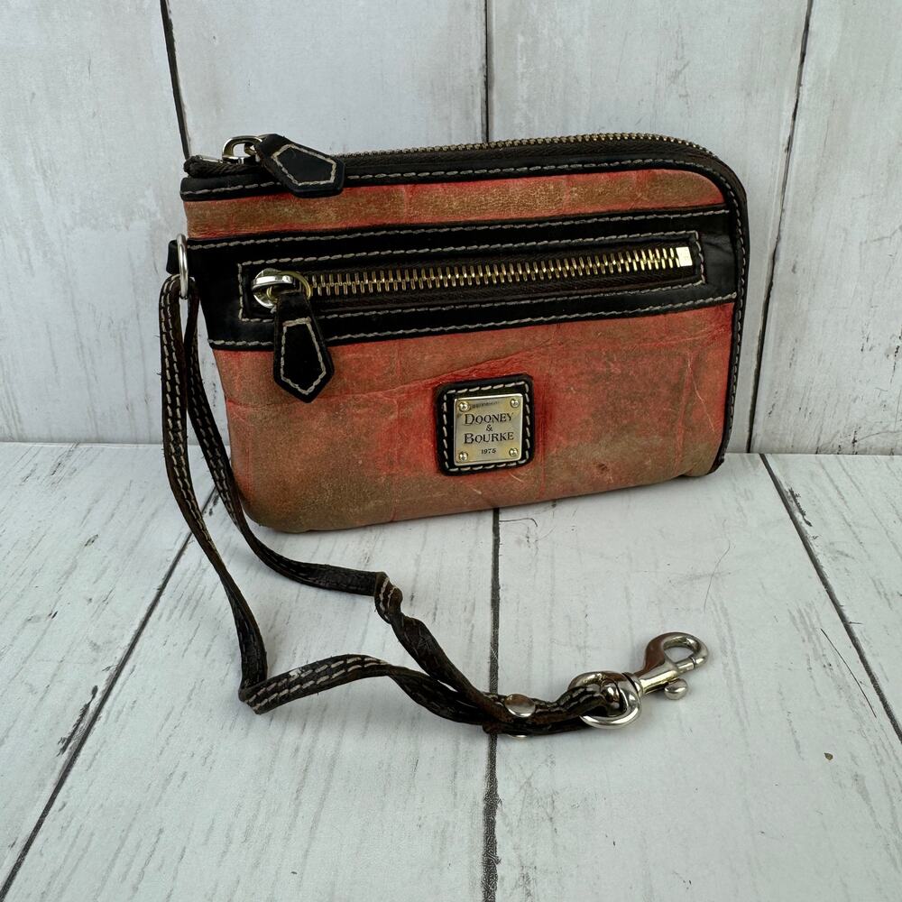 Dooney & Bourke Leather Croc Emboss Multi Function Zip Around Wristlet Wallet